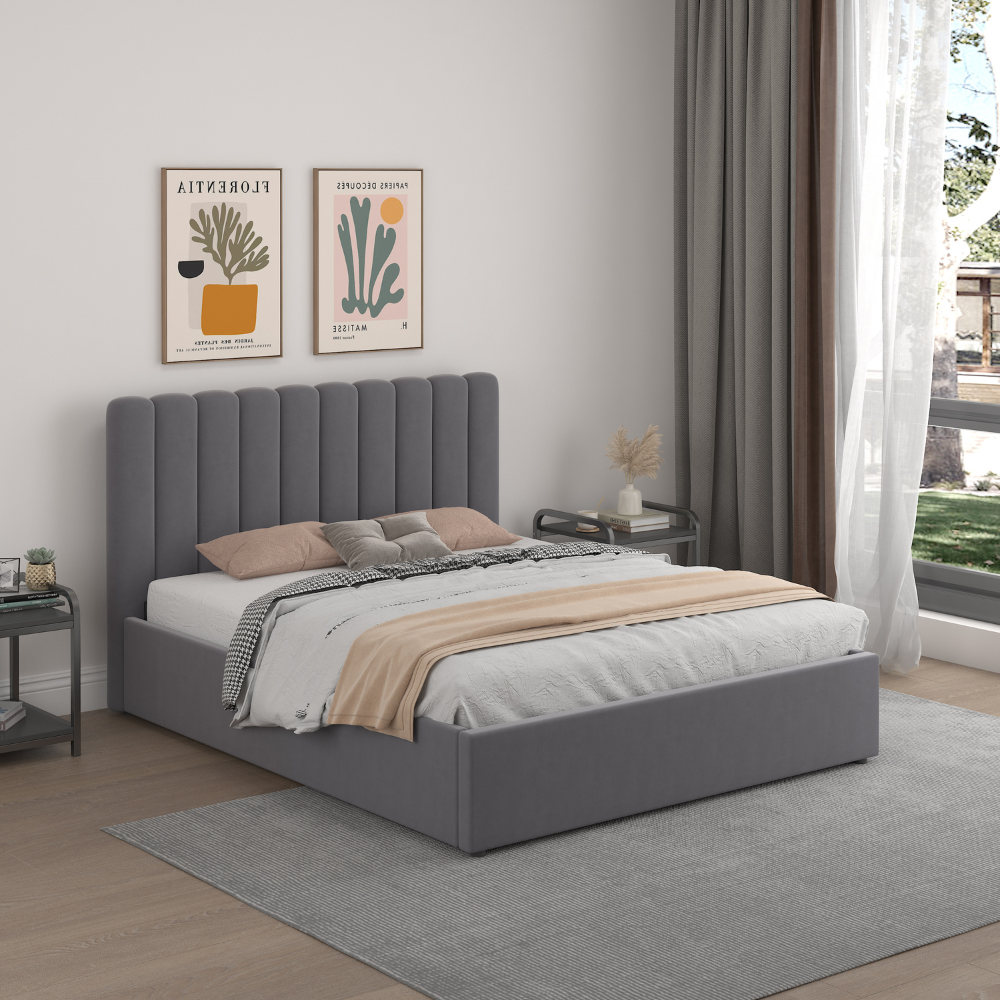 lit coffre 140x190 cm en velours gris foncé savannah