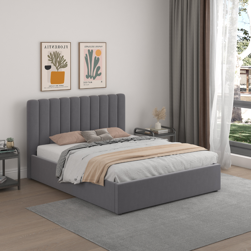 lit coffre 140x190 cm en velours gris foncé savannah