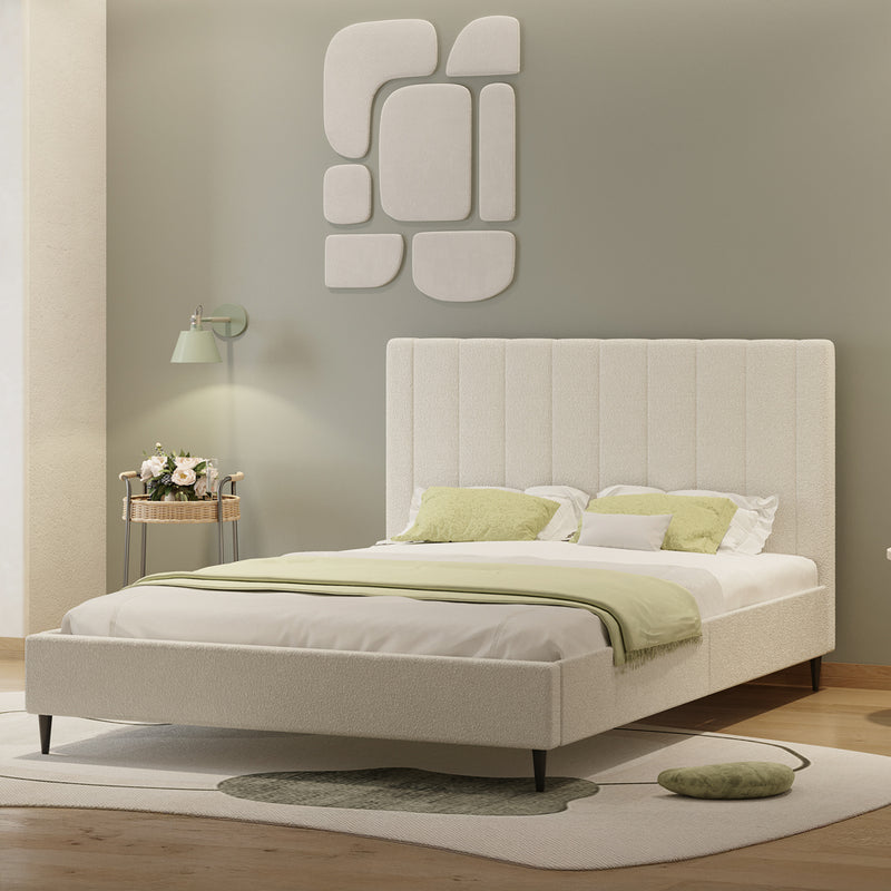 Lit en tissu bouclettes beige 160x200cm Cambridge vue de 3/4
