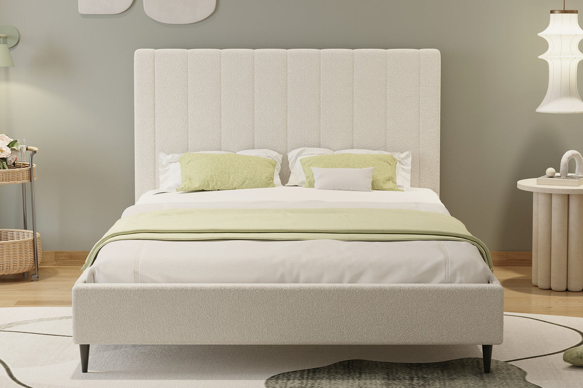 Lit en tissu bouclettes beige 160x200cm Cambridge photo d'ambiance
