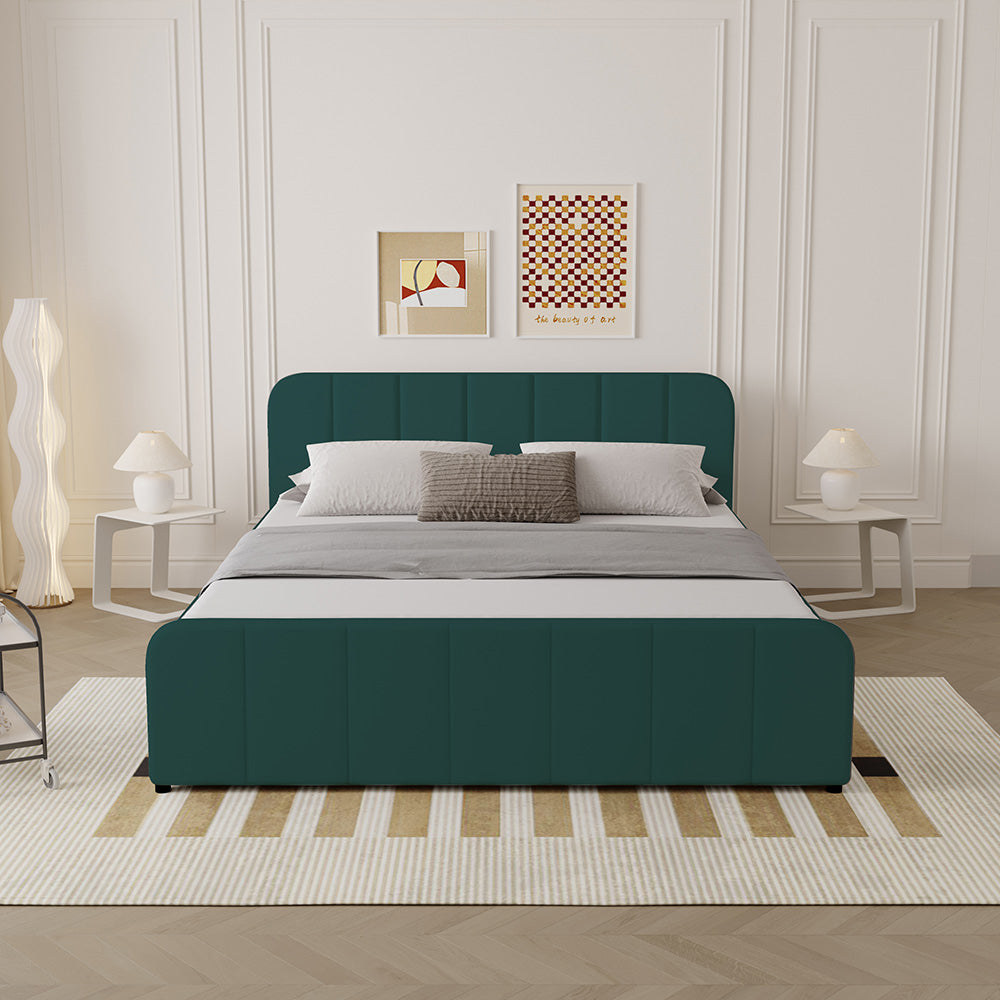 Lit avec coffre de rangement 160x200cm en velours vert Tampa 