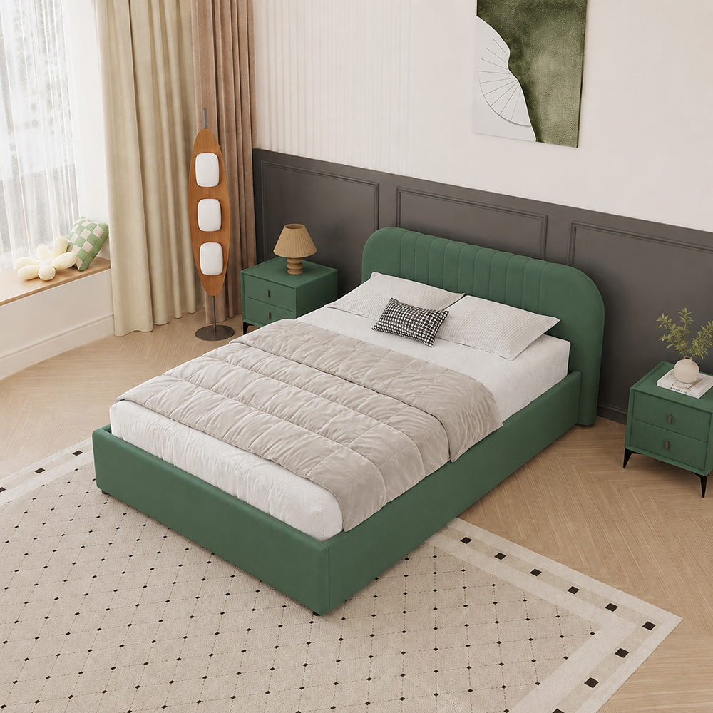 Lit avec coffre de rangement 140x190cm en velours vert IRVINE