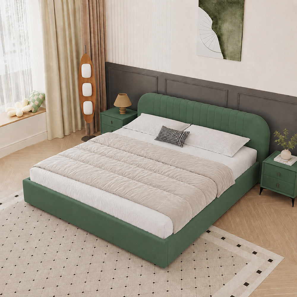 Lit avec coffre de rangement 160x200cm en velours vert IRVINE