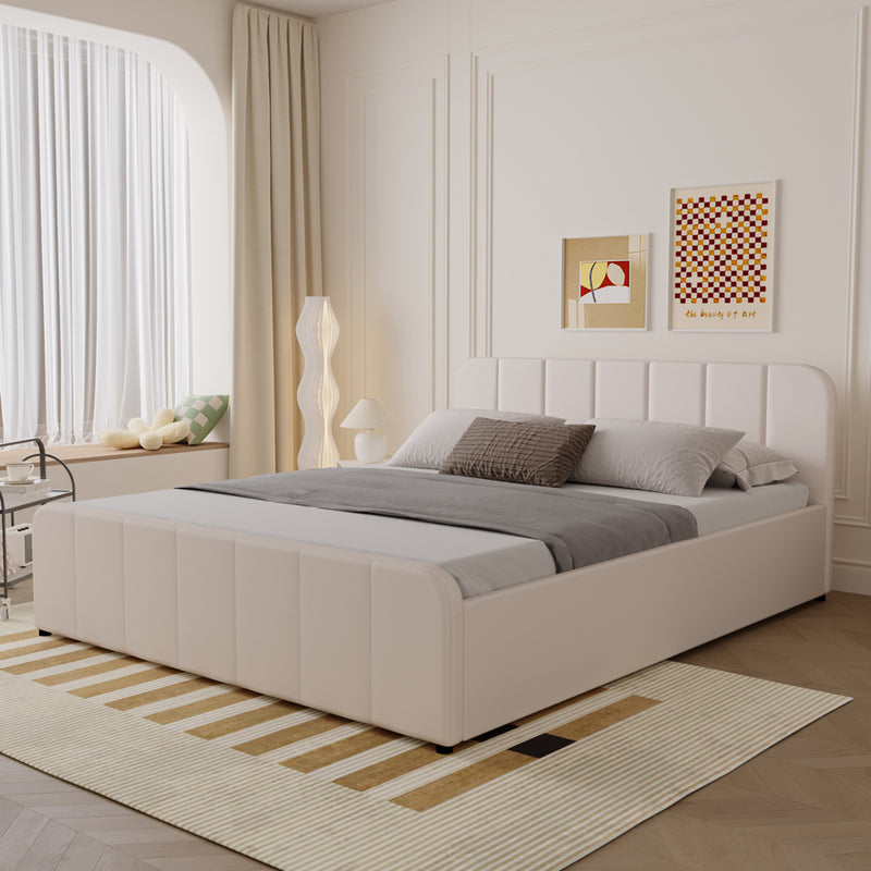 Lit avec coffre de rangement 160x200cm en velours beige Tampa vue de 3/4