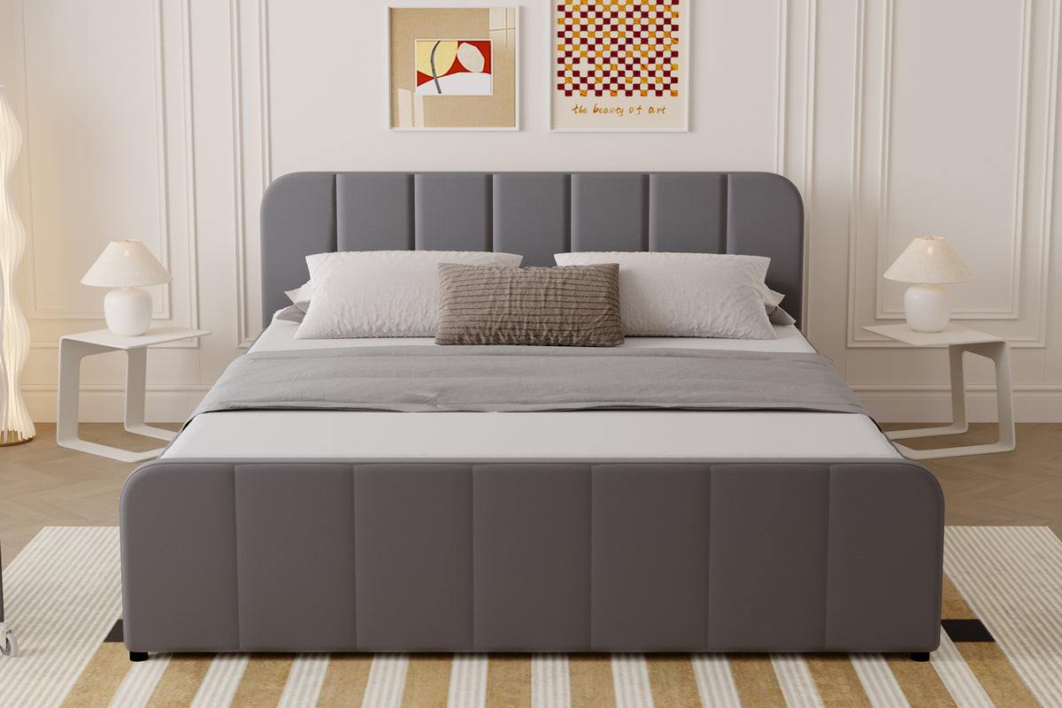 Lit avec coffre de rangement 140x190cm en velours gris Tampa photo d'ambiance