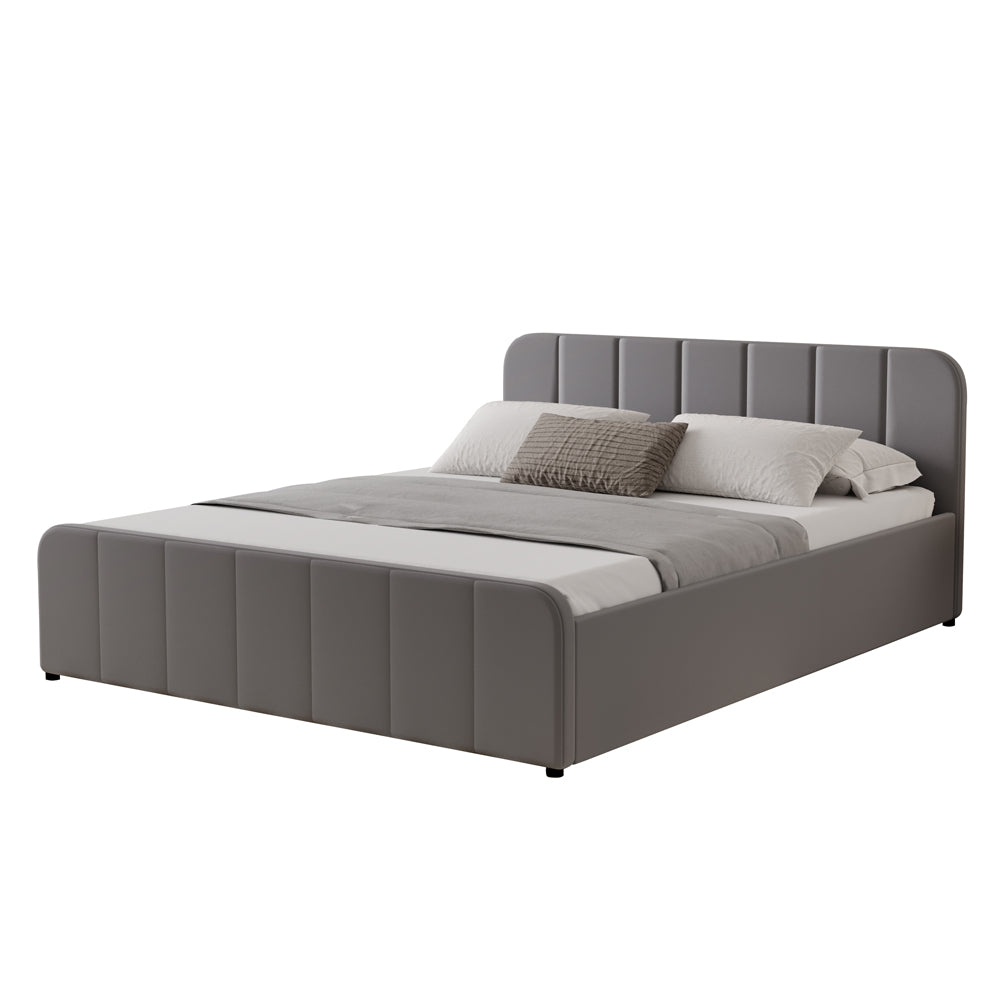 Lit Coffre Design Tissu Niura 140x190 Cm – Gris, Neuf, Paris Prix