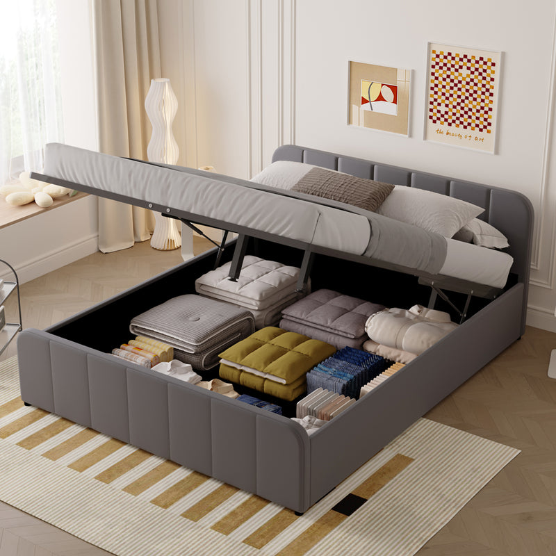 Lit avec coffre de rangement 160x200cm en velours gris Tampa vue du coffre