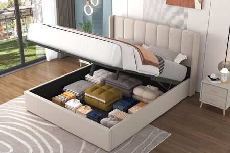 Lit design avec coffre de rangement 140x190cm en velours Arlington beige ambiance