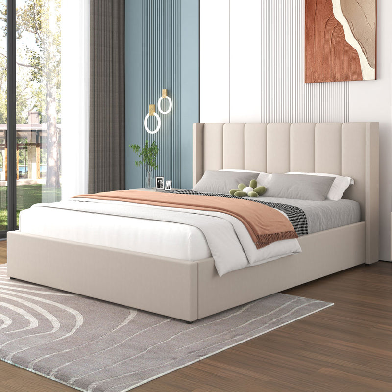 Lit design avec coffre de rangement 160x200cm en velours Arlington beige vue de 3/4