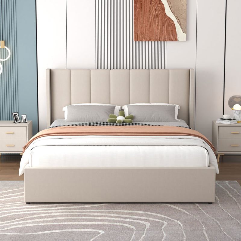 Lit design avec coffre de rangement 160x200cm en velours Arlington beige vue de face