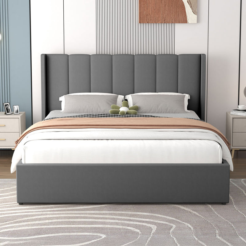 Lit design avec coffre de rangement 140x190cm en velours Arlington gris vue de face
