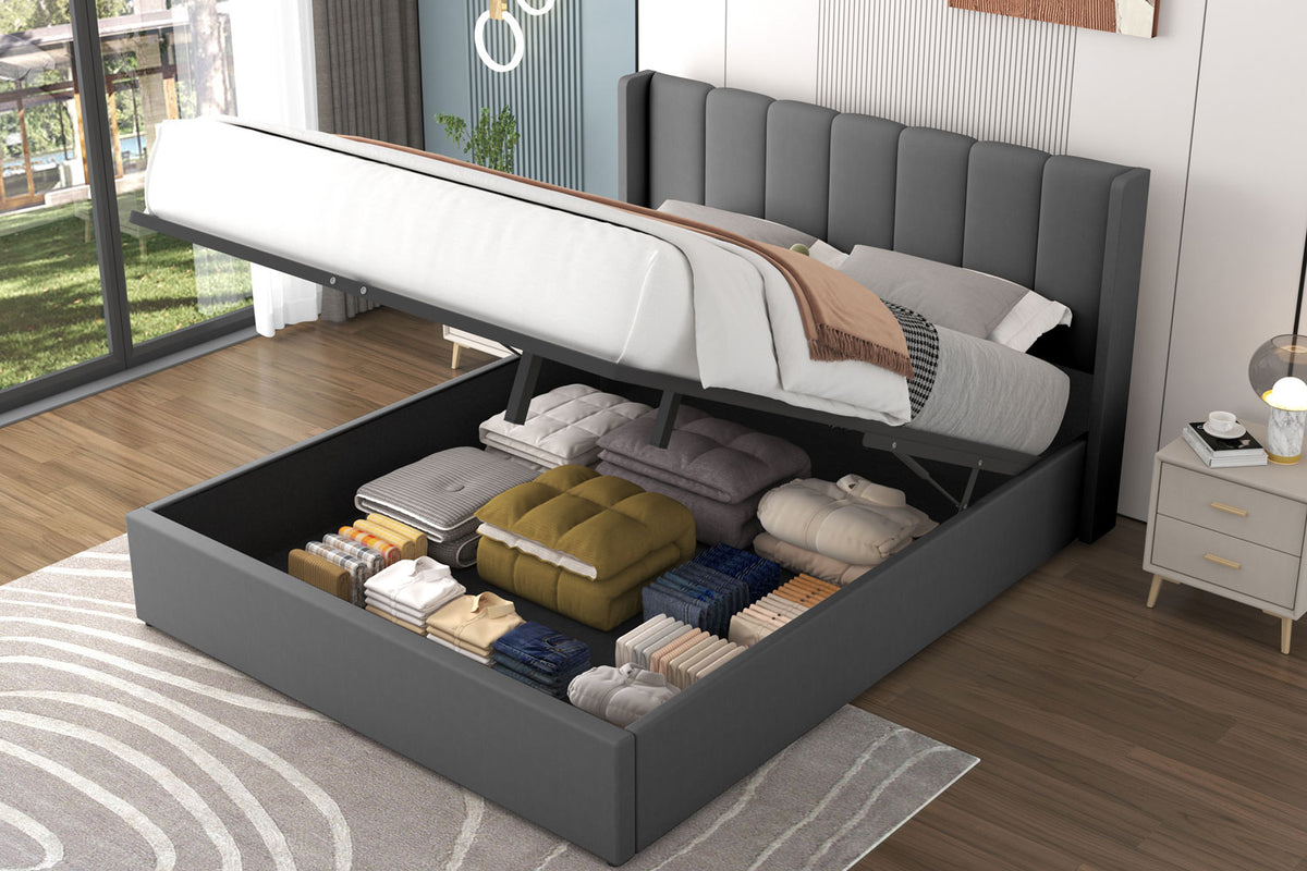 Lit design avec coffre de rangement 160x200cm en velours Arlington gris ambiance