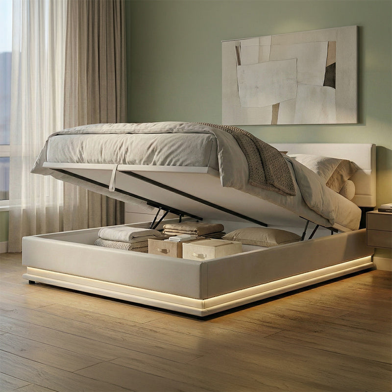 structure de lit avec rangement LED 140x190 cm blanc New york