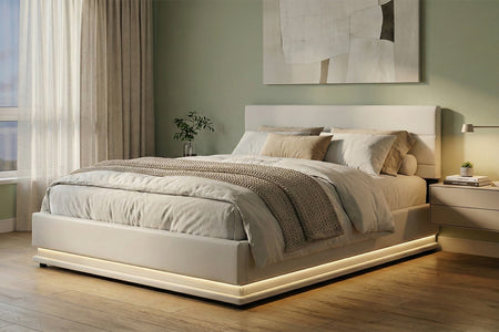 structure de lit avec rangement LED 140x190 cm blanc New york