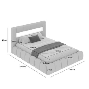 Lit nuage avec coffre de rangement et LED 180x200cm en velours vert avec tête de lit et sommier Omaha dimensions