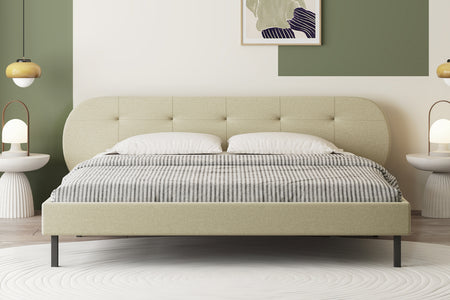 Lit capitonné 160x200cm beige avec tête de lit et sommier Tulsa photo d'ambiance