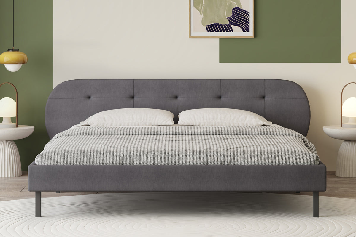 Lit capitonné 160x200cm gris avec tête de lit et sommier Tulsa photo d'ambiance