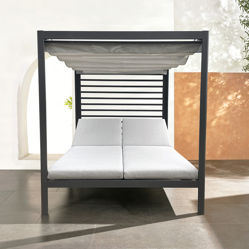 Lit de jardin 2 places structure aluminium gris et blanc MATALA