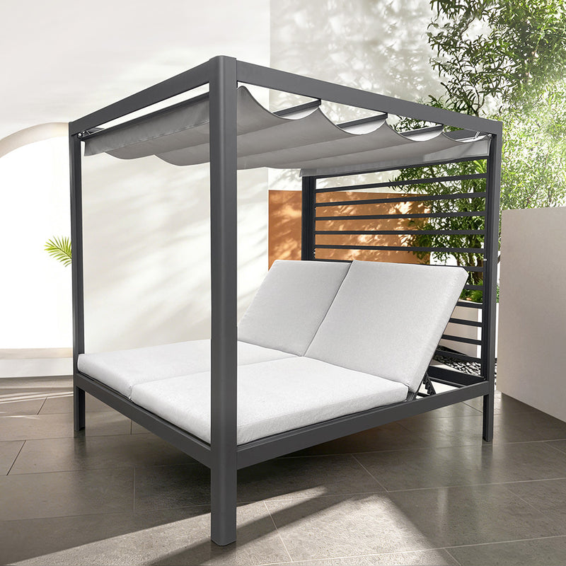 Lit de jardin 2 places structure aluminium gris et blanc MATALA
