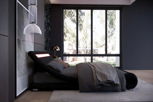 Structure de lit en simili Noir avec LED intégrés 160 x 200 cm 