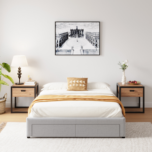 Lit moderne tiroirs gris sacramento ambiance vue de face concept usine