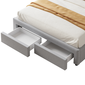 Lit contemporain tiroirs gris sacramento fond blanc zoom tiroirs avant ouverts