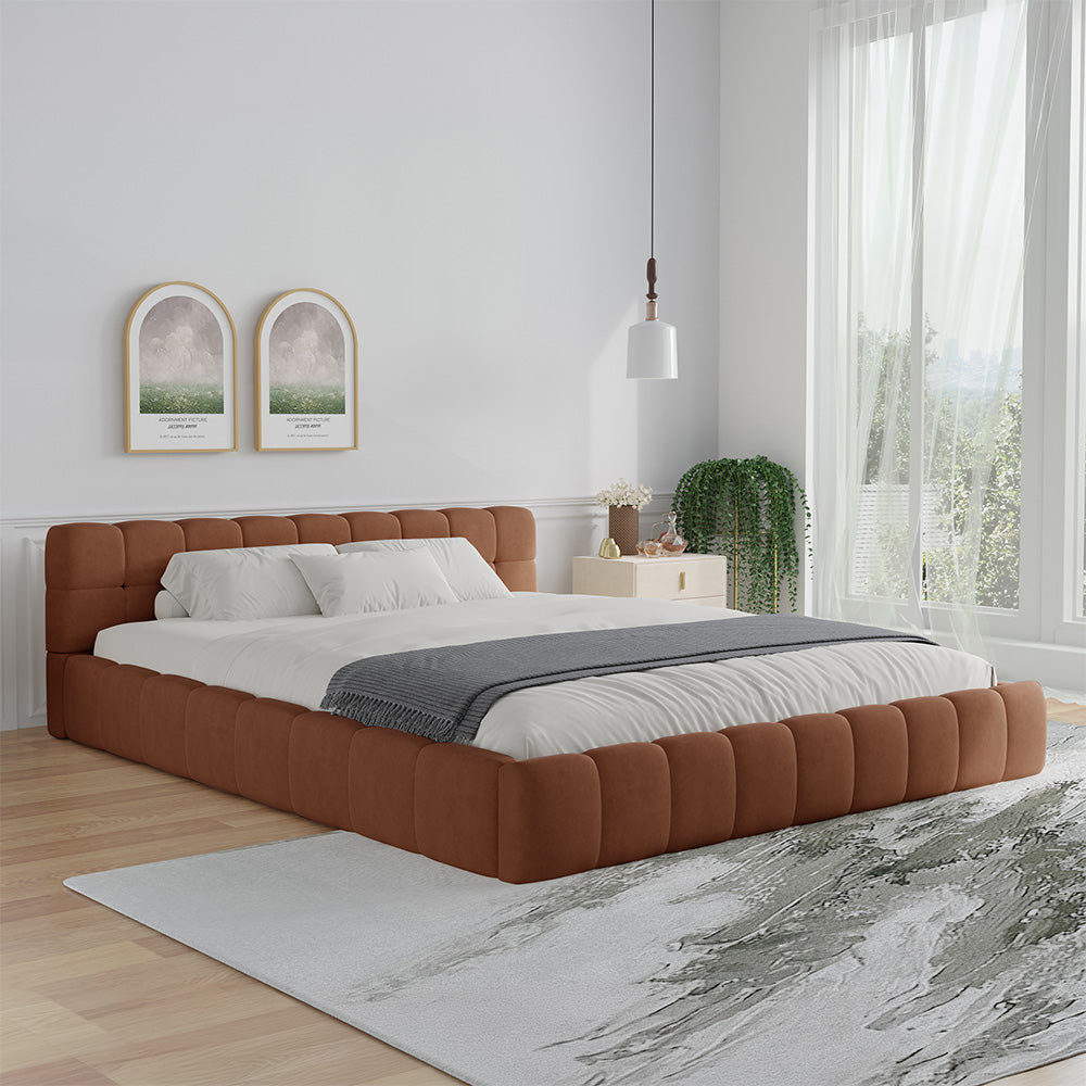 Lit nuage 160x200cm en velours Kansas marron