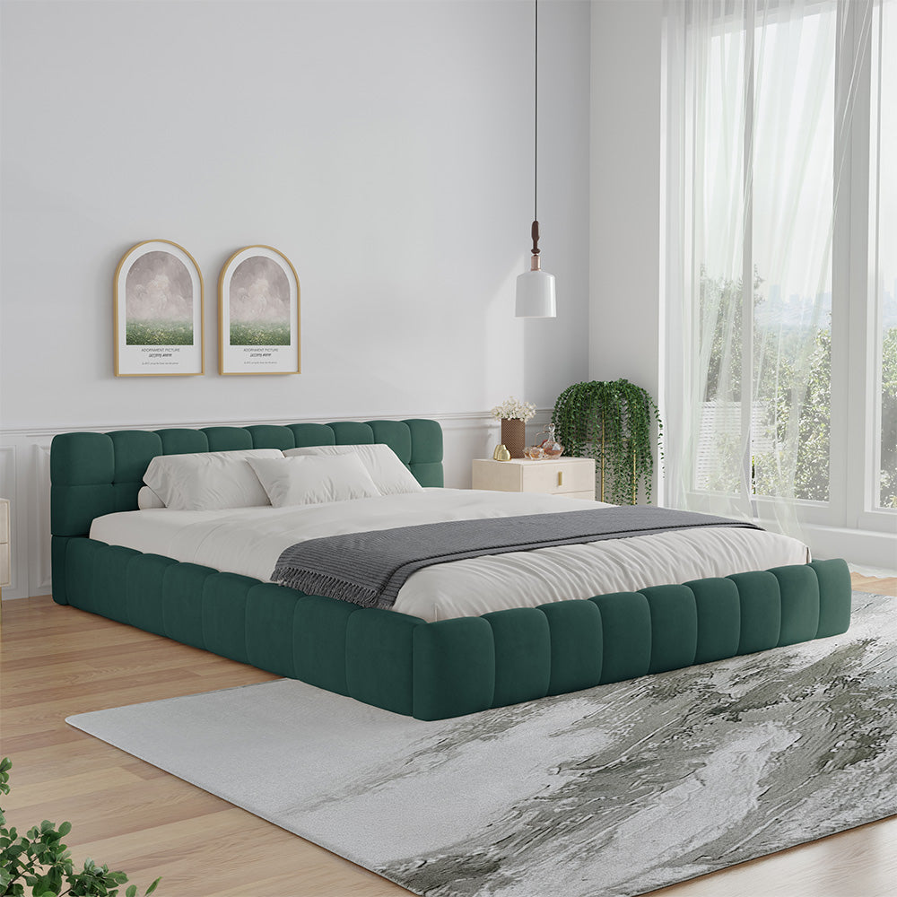 Lit nuage 160x200cm en velours Kansas vert