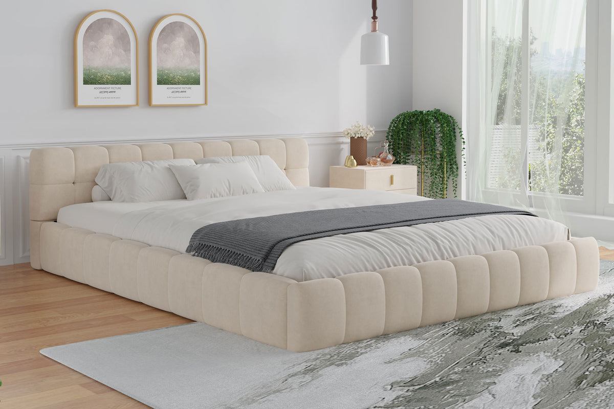 Lit nuage 140x190cm en velours Kansas beige ambiance