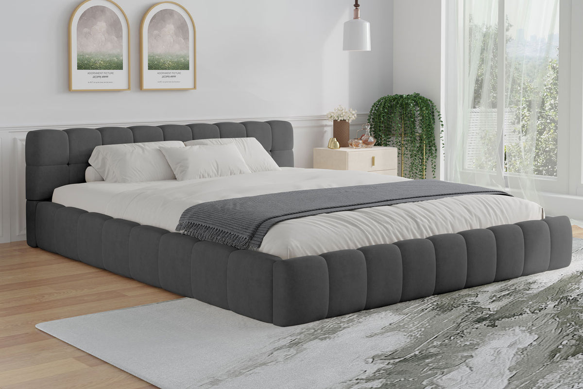 Lit nuage 160x200cm en velours Kansas gris ambiance