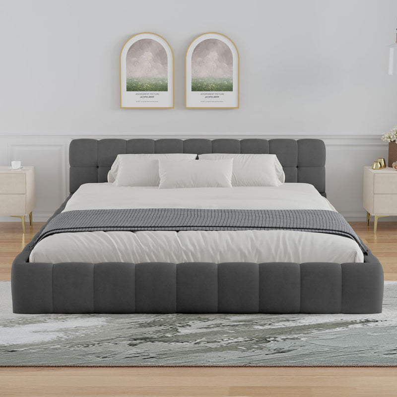 Lit nuage 160x200cm en velours Kansas gris vue de face