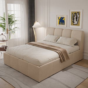 Lit nuage coffre 140x190cm velours beige Baltimore matelassé
