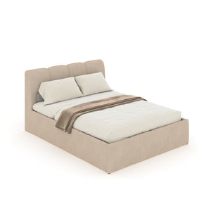 Lit nuage coffre 140x190cm velours beige Baltimore packshot vue de 3/4