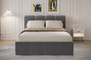 Lit nuage coffre 140x190cm velours gris  Baltimore photo d'ambiance