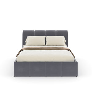 Lit nuage coffre 140x190cm velours gris  Baltimore packshot vue de face
