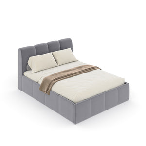 Lit nuage coffre 140x190cm velours gris  Baltimore packshot vue de 3/4