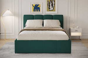 Lit nuage coffre 140x190cm velours vert Baltimore photo d'ambiance