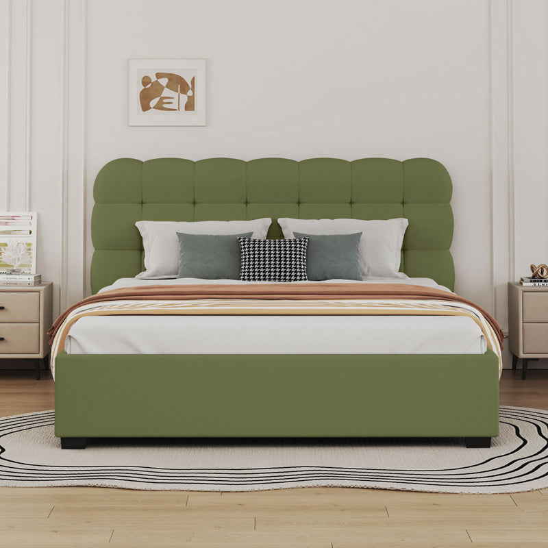 Lit nuage avec coffre de rangement 140x190cm en velours Dallas vert vue de face