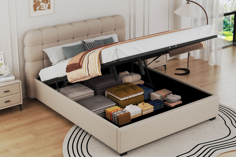 Lit nuage avec coffre de rangement 160x200cm en velours Dallas beige ambiance