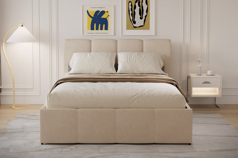 Lit nuage coffre 160x200cm velours beige Baltimore photo d'ambiance