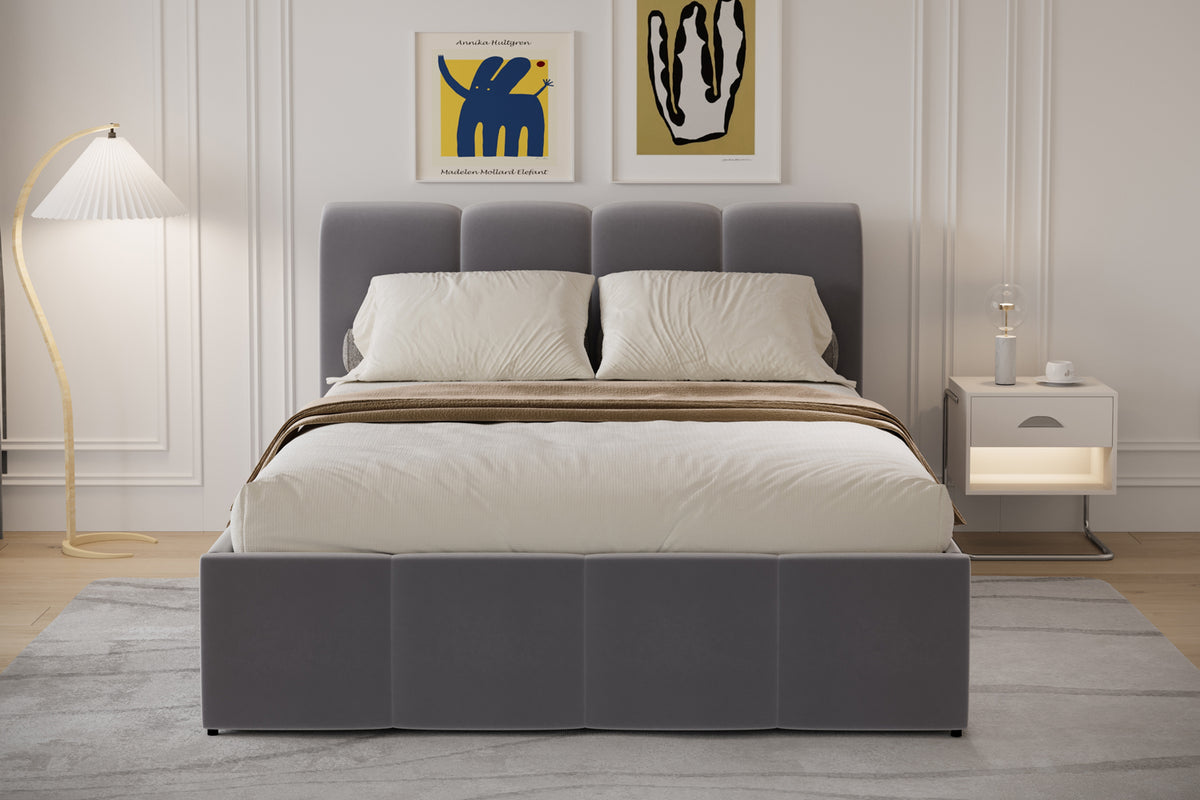 Lit nuage coffre 160x200cm velours gris Baltimore photo d'ambiance
