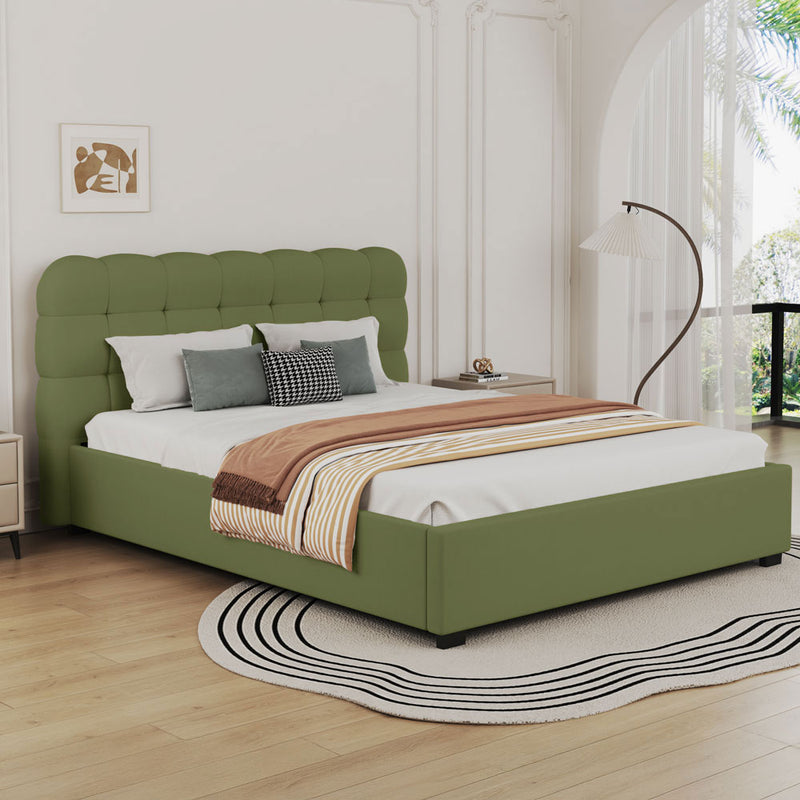 Lit nuage avec coffre de rangement 160x200cm en velours Dallas vert vue 3/4