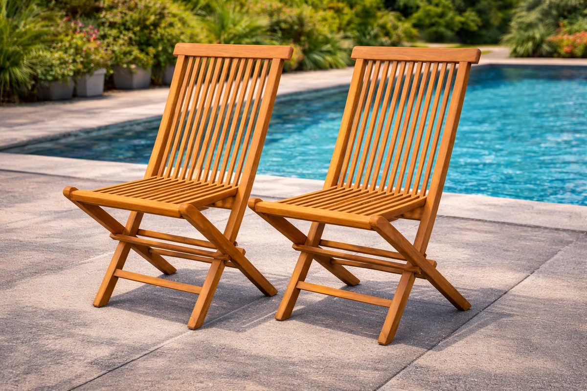 lot de 2 chaises de jardin pliantes en teck massif brut ambiance outdoor jardin piscine concept usine