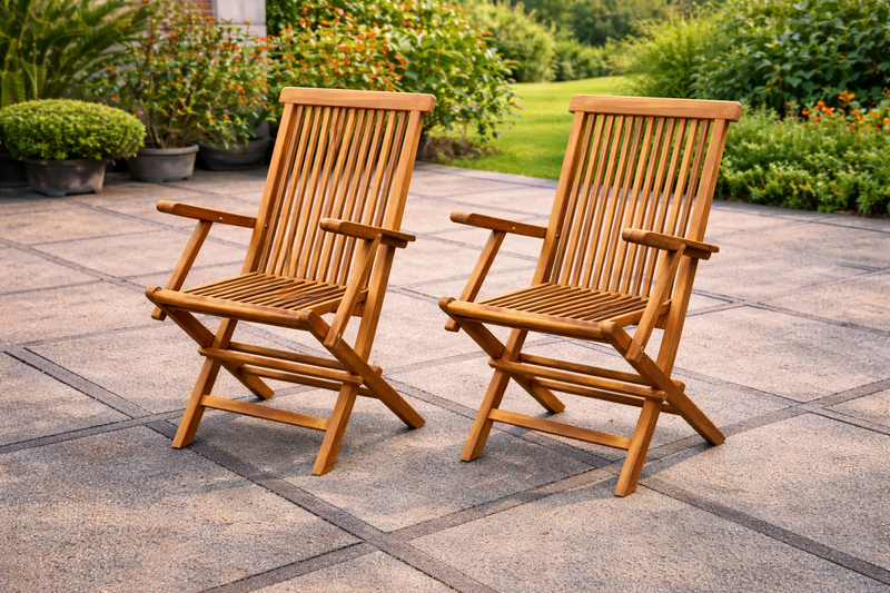 lot de 2 fauteuils de jardin pliants en teck massif brut ambiance terrasse jardin concept usine