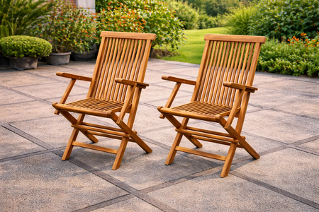 lot de 2 fauteuils de jardin pliants en teck massif brut ambiance terrasse jardin concept usine