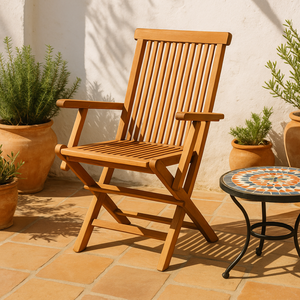 lot de 2 fauteuils de jardin pliants en teck massif brut ambiance outdoor concept usine
