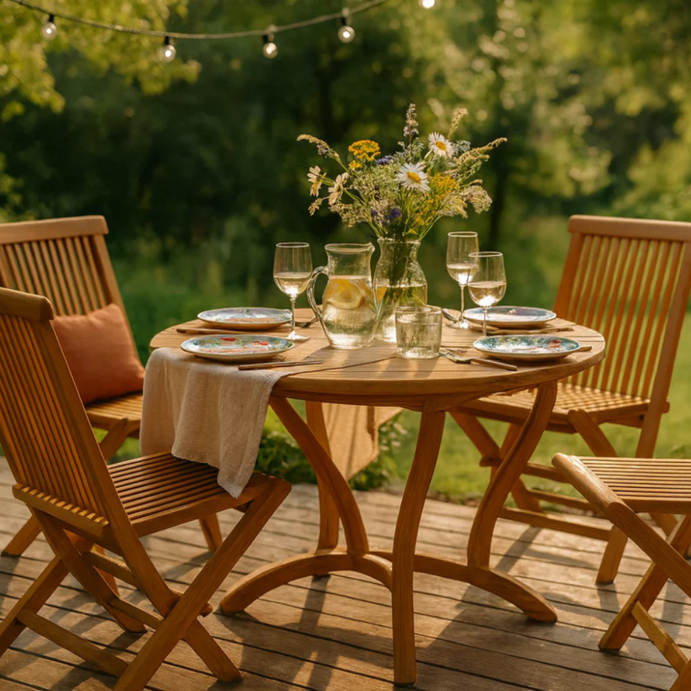 lot de 4 chaises de jardin pliantes jardin teck massif huilé format paysage concept usine