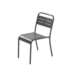 Salon de jardin repas acier bergame gris foncé chaise fond blanc