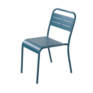 Salon de jardin repas acier bergame bleu chaise fond blanc