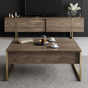 meuble TV avec rangement 180 cm bois et or bearn ambiance face table basse portes fermées concept usine